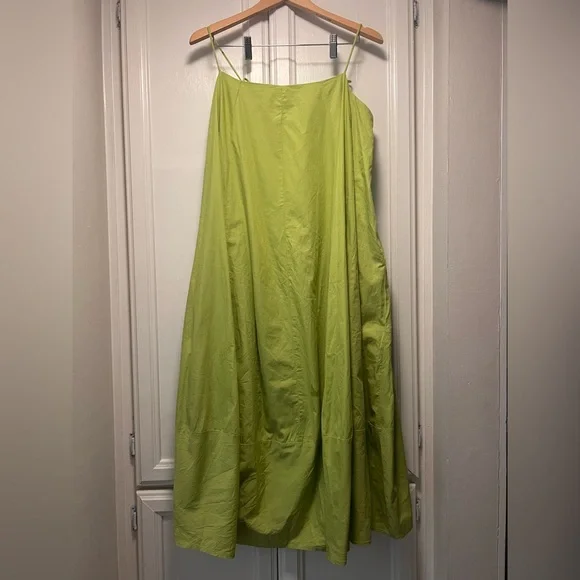 Free People Struttin Midi Cotton Chartreuse Green Dress Spaghetti Strap Sz Large - Picture 2 of 5